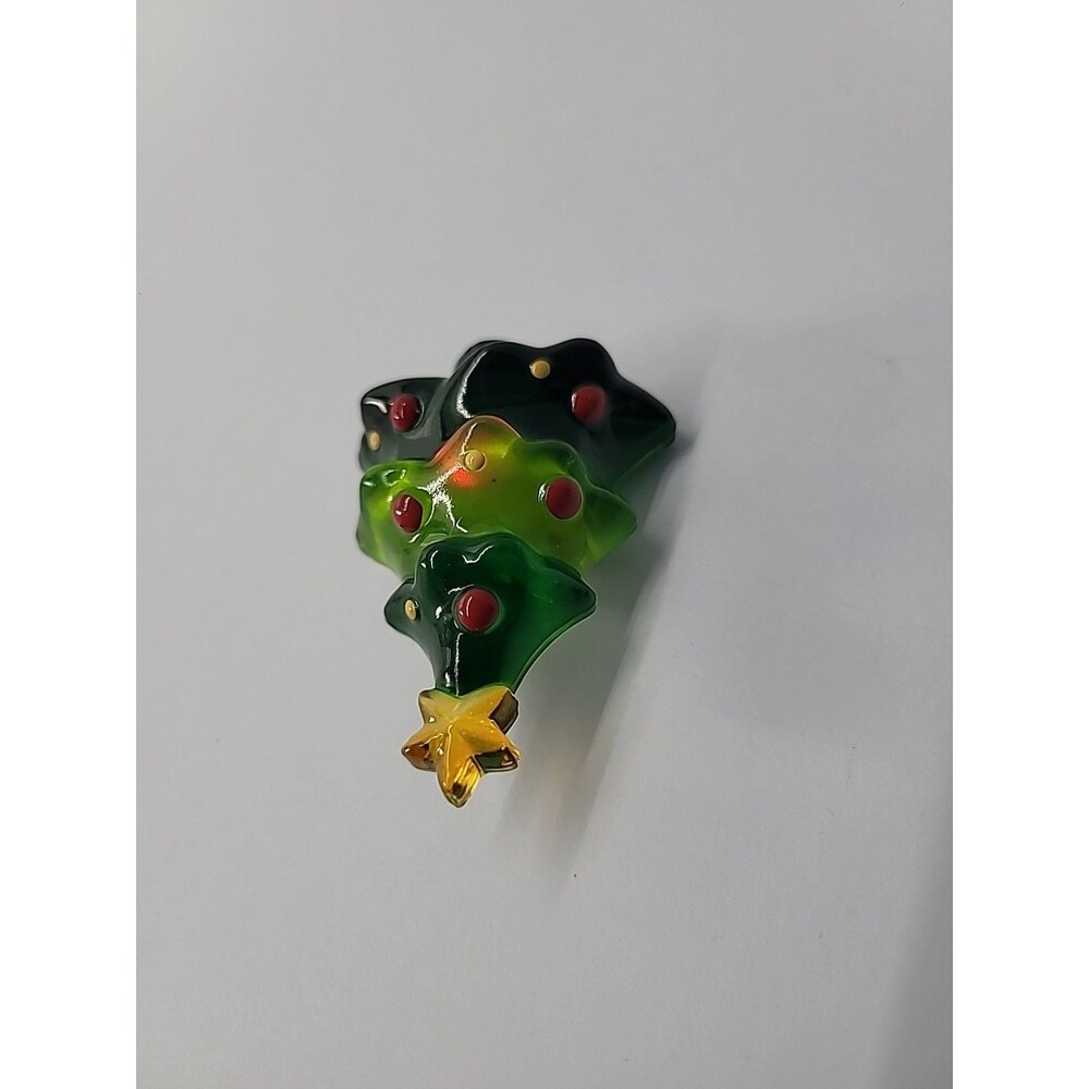 Vintage Plastic Christmas Tree Brooch Pin Green Red Oranments Star Topper Light - Picture 9 of 12